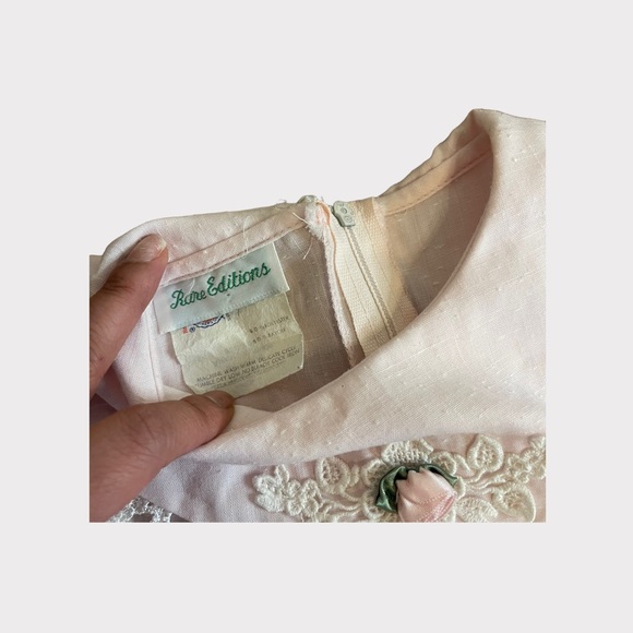 Rare Editions VINTAGE Bib Collar Shoulder Pad Lace Trim Blush Pink Dress - Picture 4 of 7